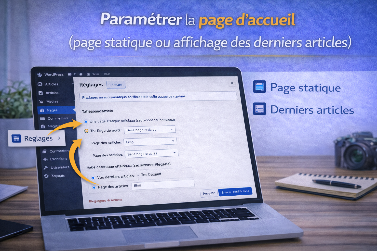 Paramétrer la page d’accueil (page statique ou affichage des derniers articles)
