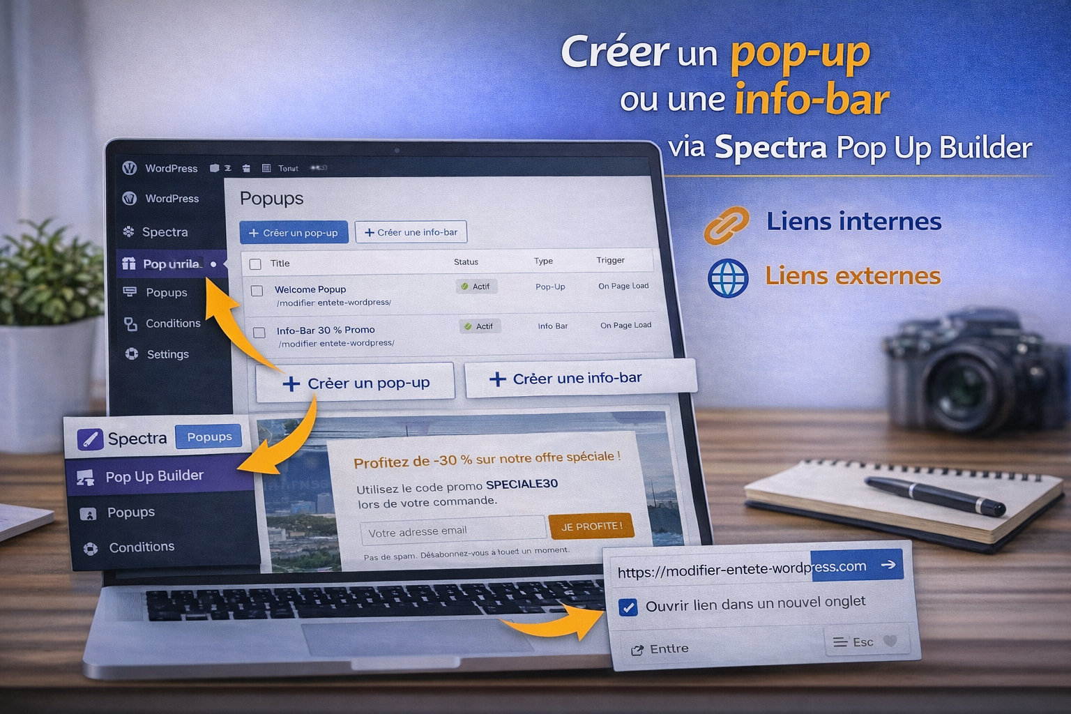 Créer un pop-up ou une info-bar via Spectra Pop Up Builder
