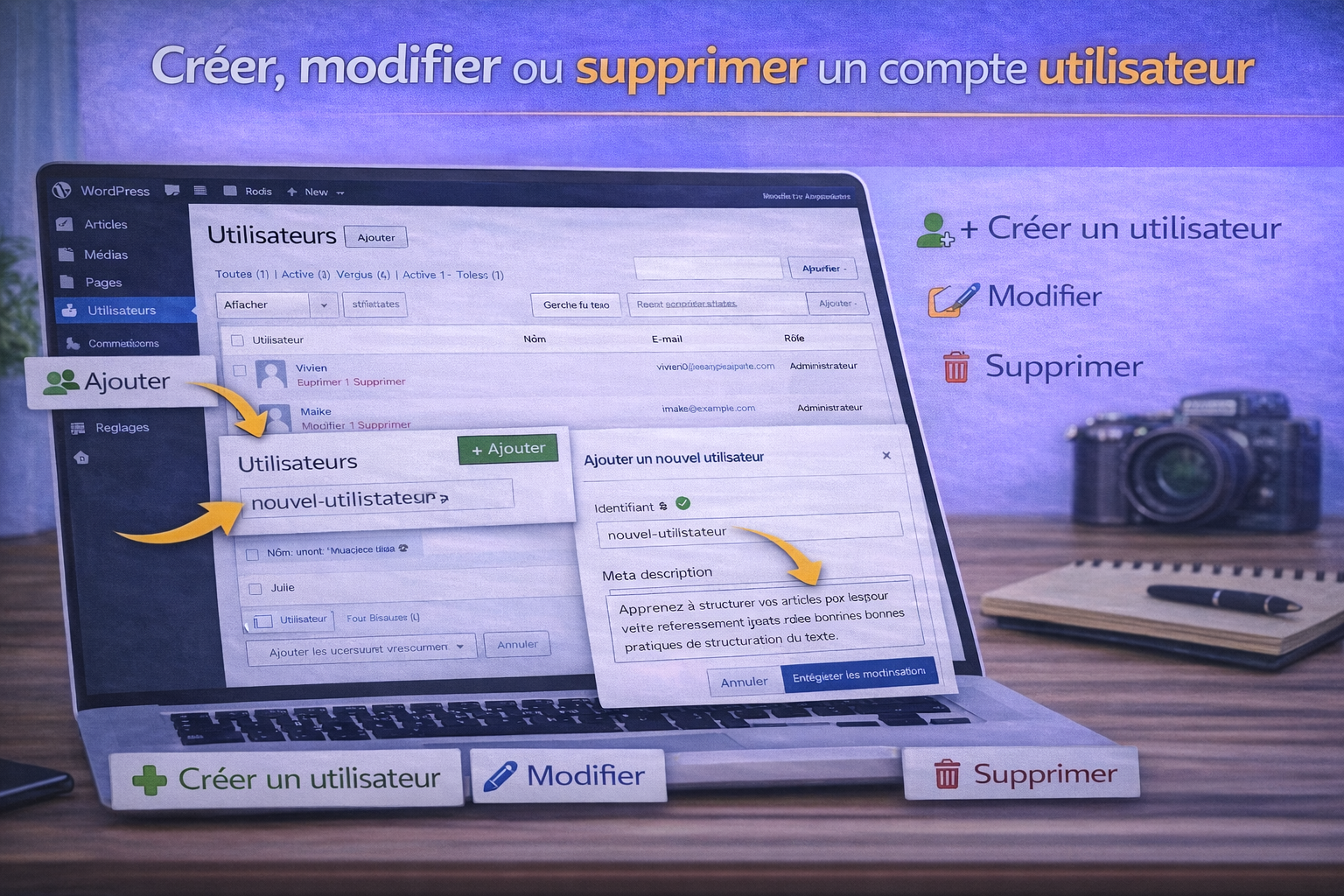 Créer, modifier ou supprimer un compte utilisateur