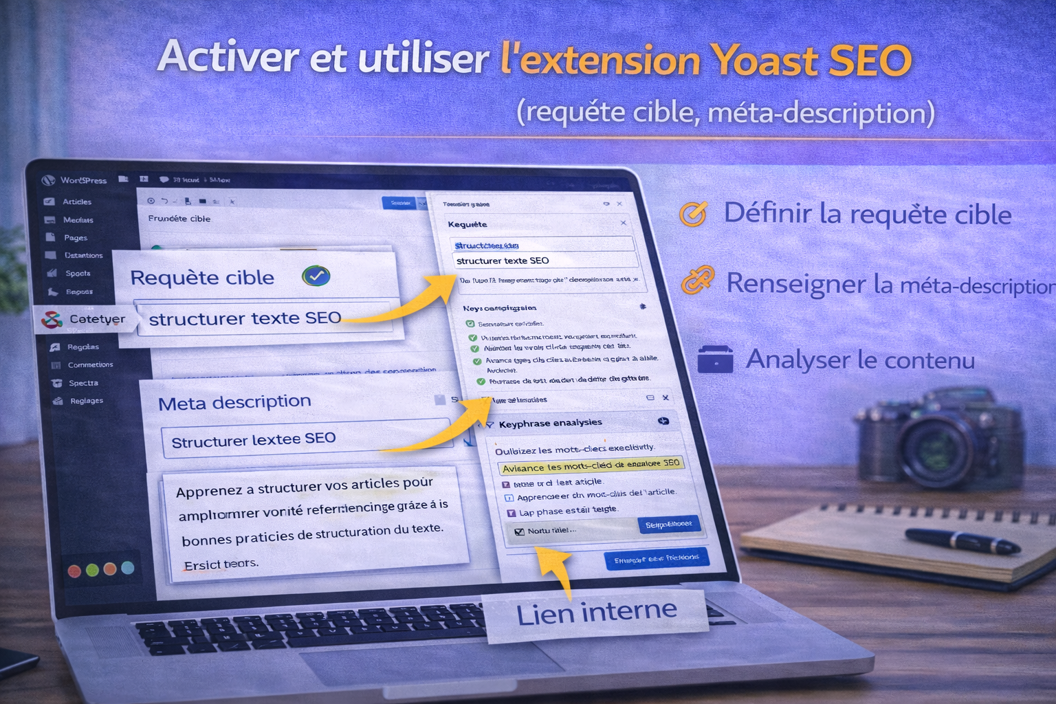Activer et utiliser l’extension Yoast SEO (requête cible, méta-description)
