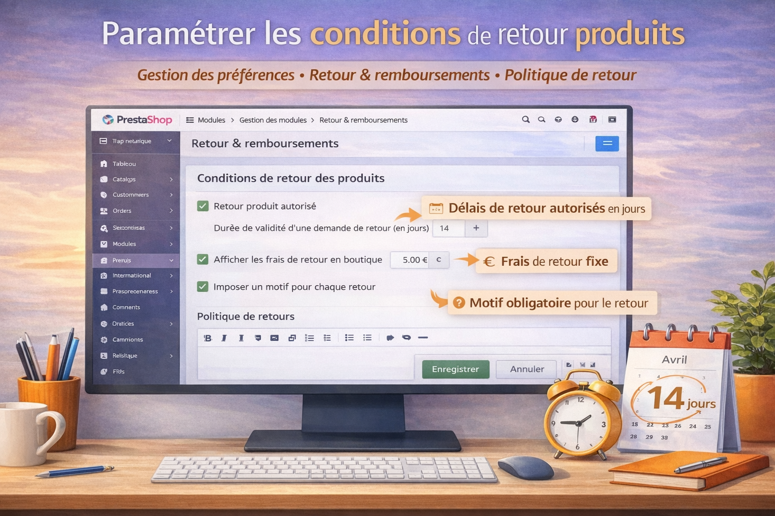 Paramétrer les conditions de retour produits