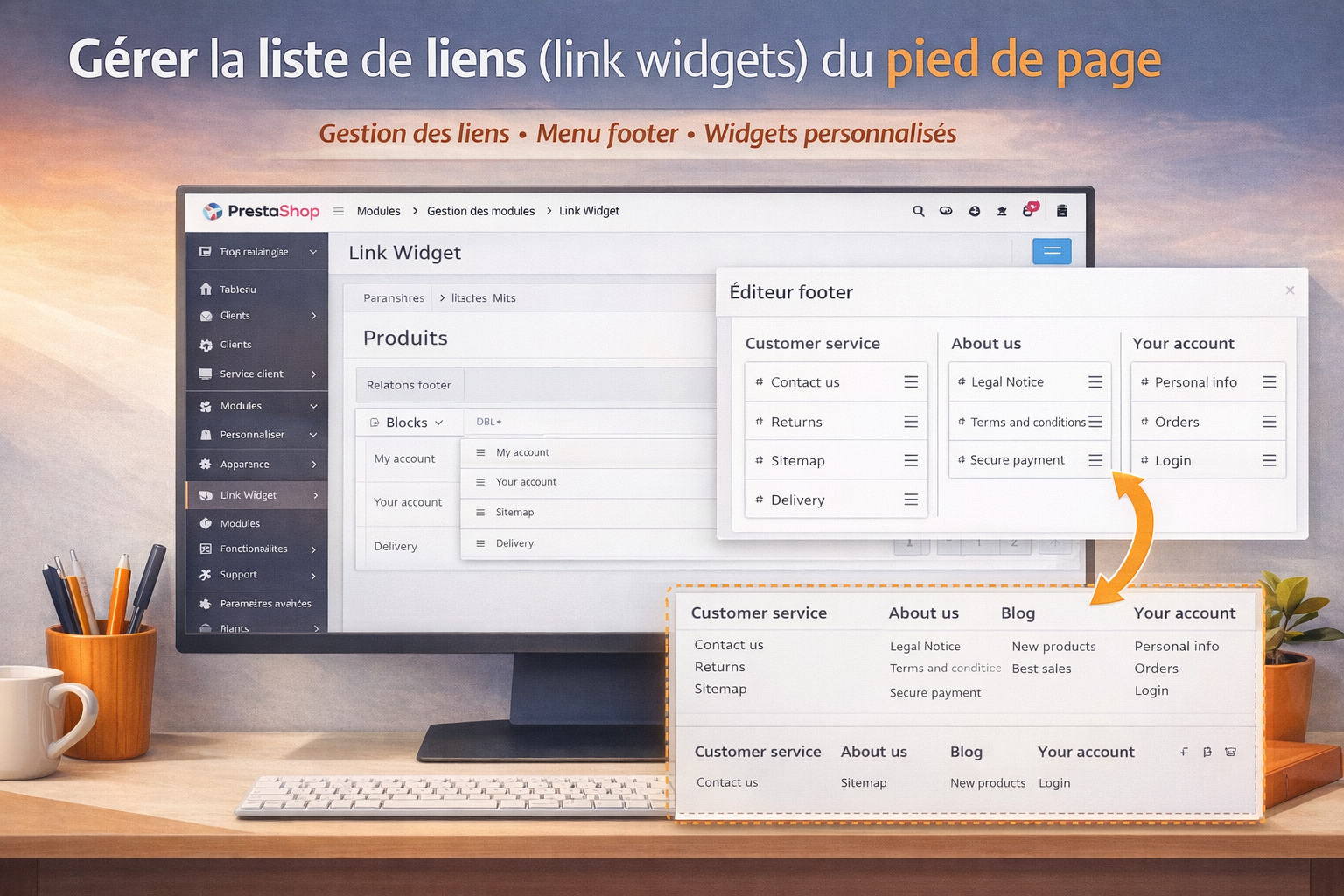 Gérer la liste de liens (link widgets) du pied de page