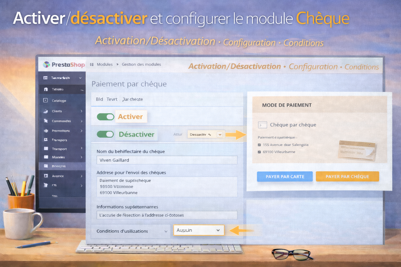 Activer, désactiver et configurer le module Chèque