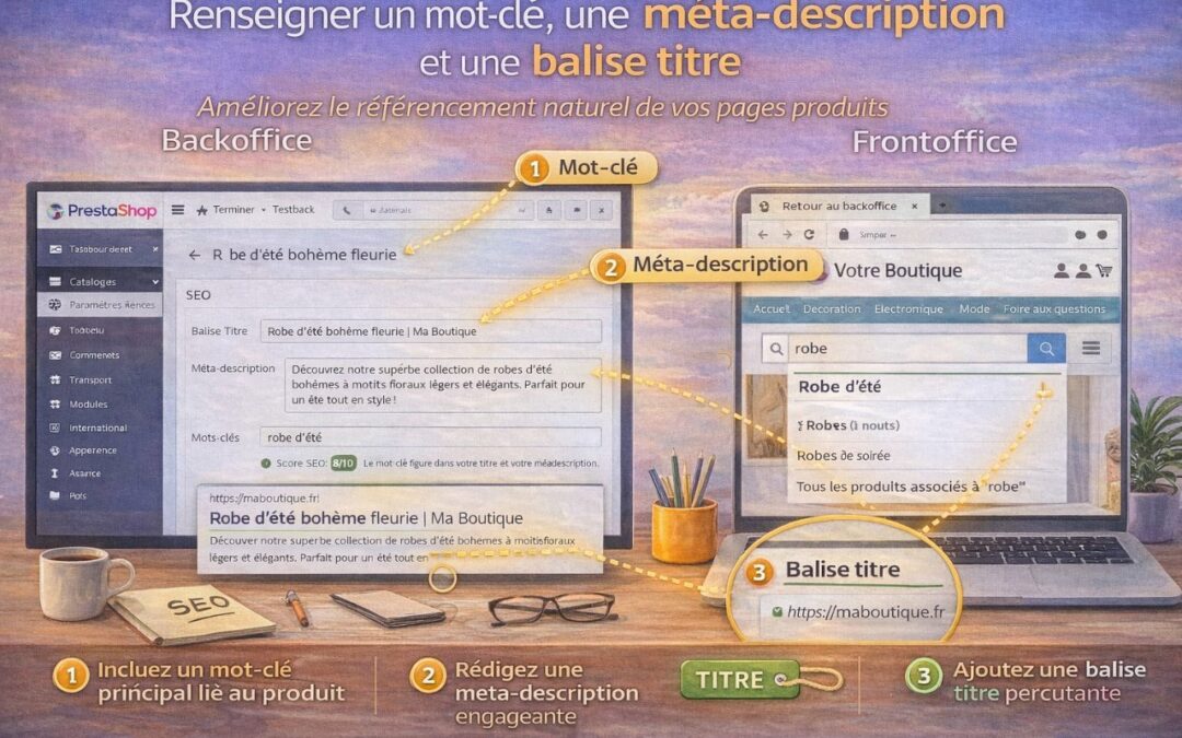 Renseigner un mot-clé, une méta-description et une balise titre dans PrestaShop